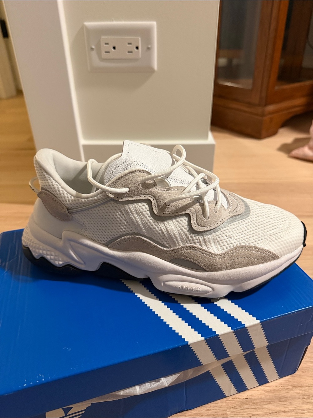 adidas ozweego White and Light Gray Mesh Sneakers